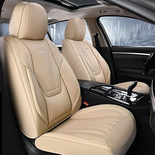 Coverado Fundas de asiento de automóvil súper transpirables de piel sintética para asiento de automóvil juego completo impermeable para interiores