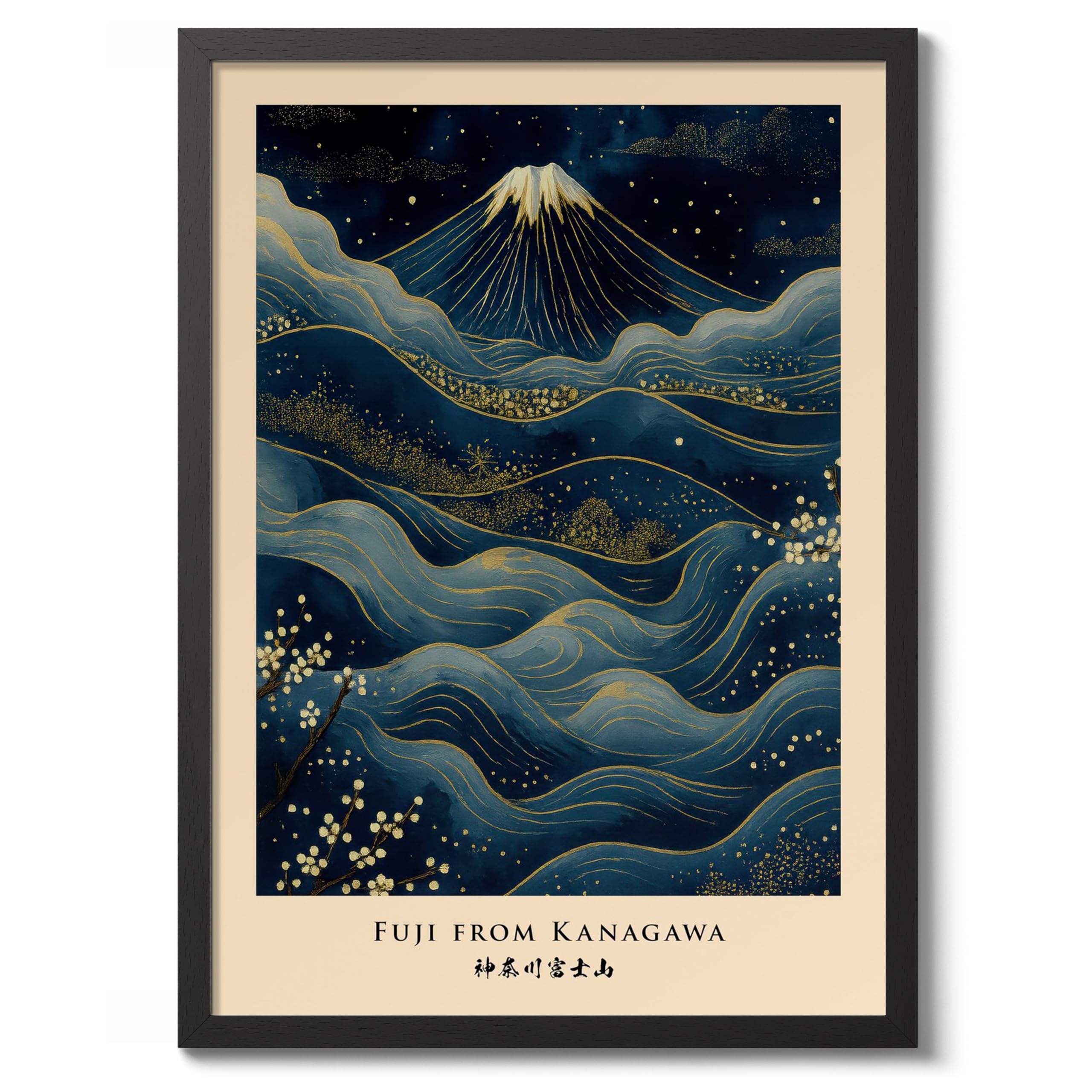 Fuji From Kanagawa Poster, Vintage Japanese Travel Print, Retro Wall Art Décor, A1 (Black Frame) - 86.9x62.4cm — image 1