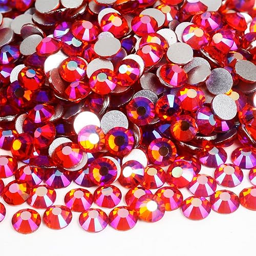 Vista 101 de Genie Crystal ss34 Red Glass Rhinestones 288 Pcs, 7.0 mm Big Light Siam Flatback Rhinestone, Diamond Cut Gems for Crafts, Face Mask, Makeup