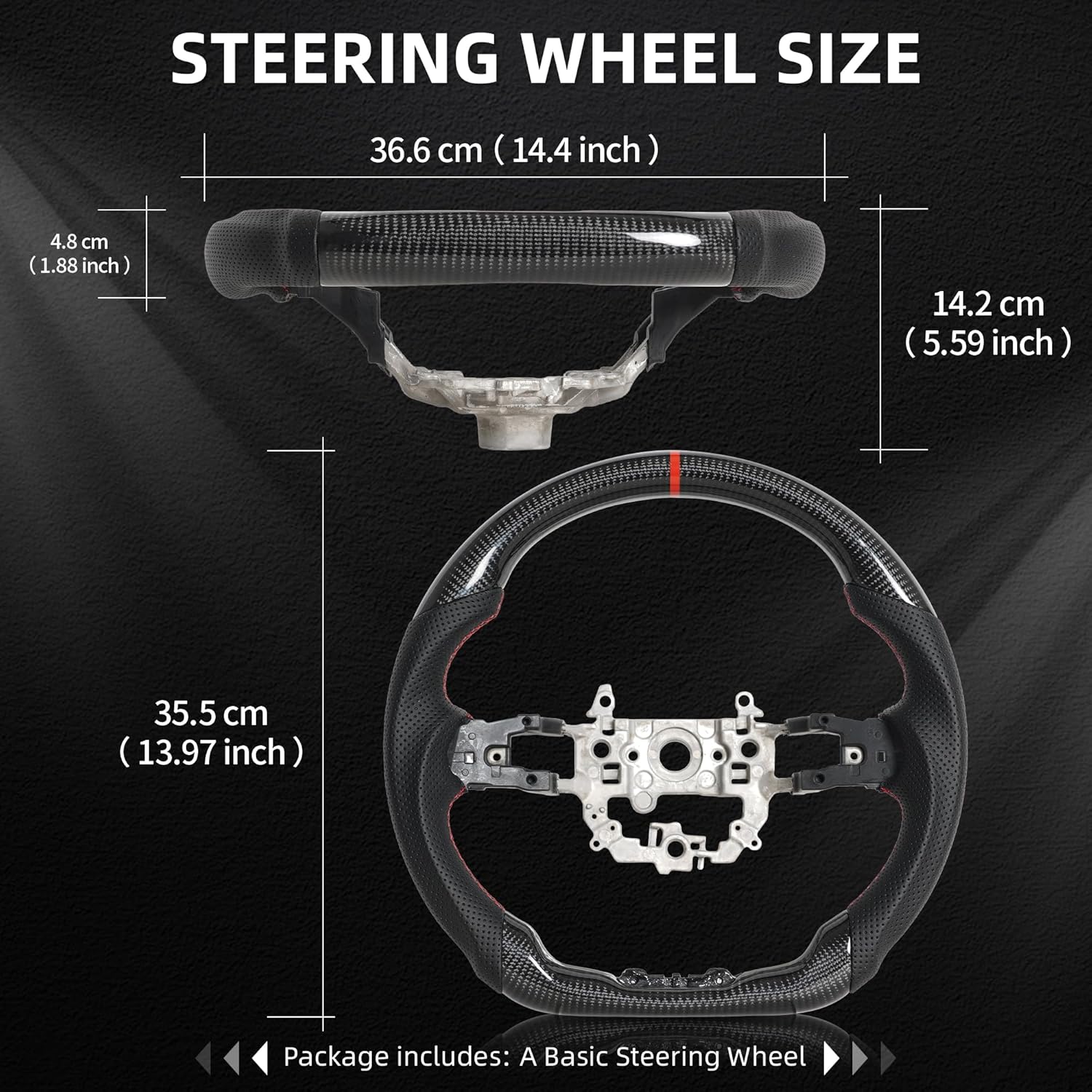 Real Carbon Fiber Steering Wheel for Honda Civic Gen 11th 2022-2025/Accord Gen 11th Nappa Perforated Anti-Slip Perforated Leather Steering Wheel D-Shaped Flat Bottom Red Positioning Line