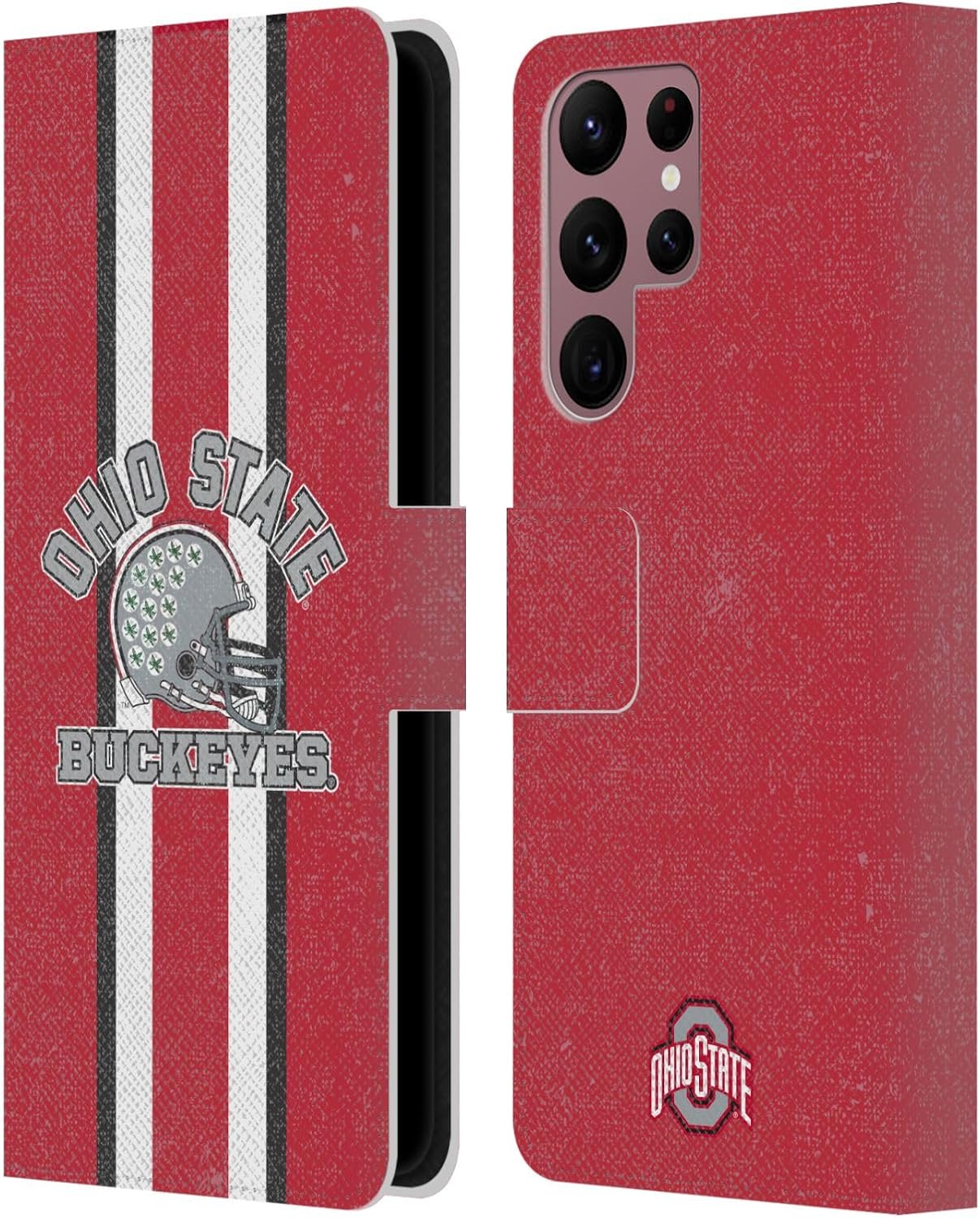 Head Case Designs Officially Licensed Ohio State University Helmet Football Graphics Leather Wallet Case Compatible with Samsung Galaxy S22 Ultra 5G