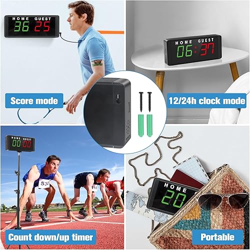 Vista 6 de Samshow LED Electronic Scoreboard Digital Score Keeper with Remote & Tripod, Basketball Scoreboard with Shot Clock & Timer & 12/24h Real Time for