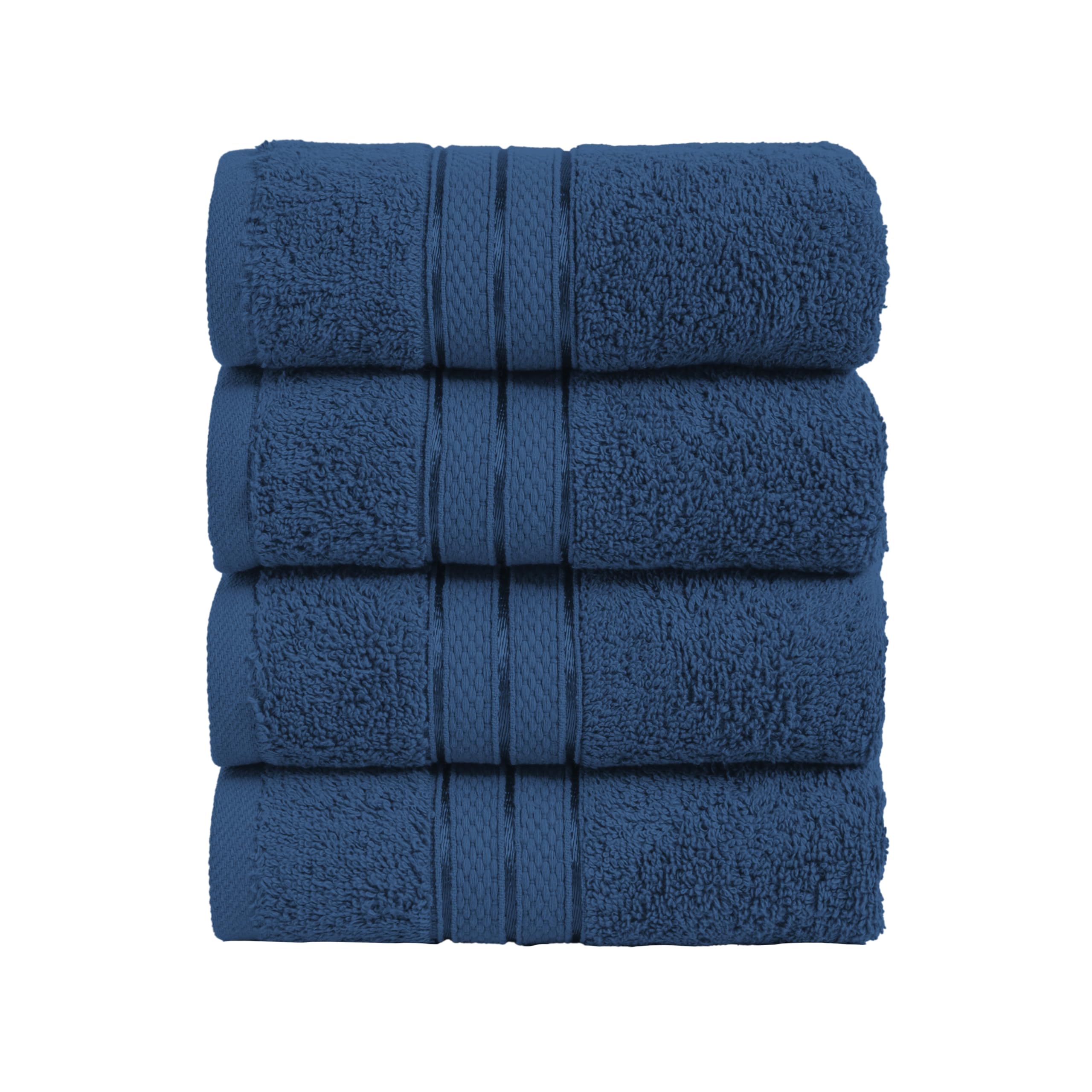 Elegant Comfort Three Line Popcorn Towel Set for Bathroom 16 x 28 inches, Premium Hotel Quality 4-Pack Hand Towels, 100% Turkish Cotton, Soft and Durable, Quick Dry and Highly Absorbent, Navy Blue