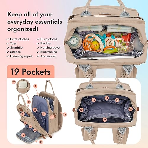 Miniatura 10 de Dikaslon Mochila para pañales con cambiador portátil, funda para chupete y correas para cochecito, bolsas de bebé unisex grandes para niños y niñas,