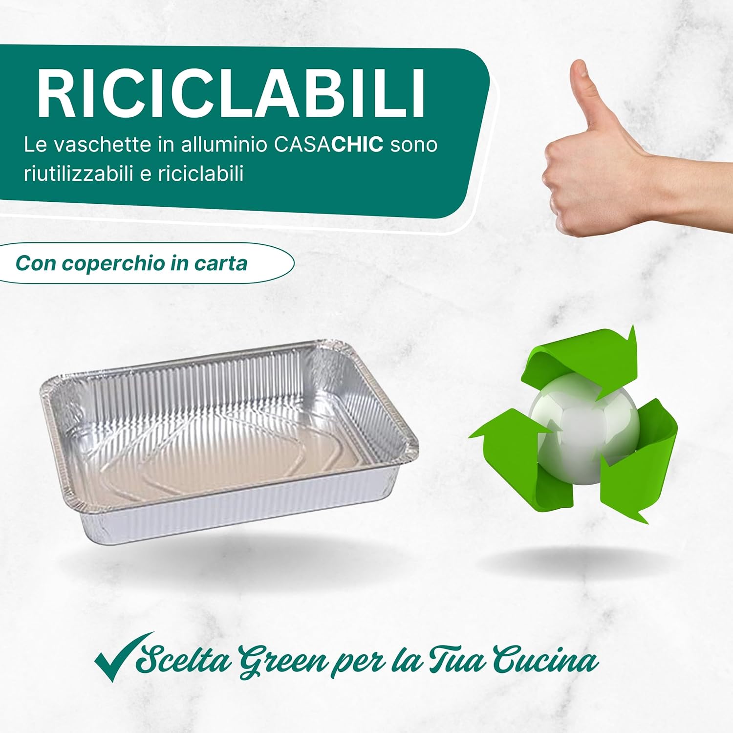 CasaChic 1 x Rectangular Aluminium Tin with Lid for 6 Servings - Disposable Baking Mould for Food and Candy (32 x 21 x 5 cm)
