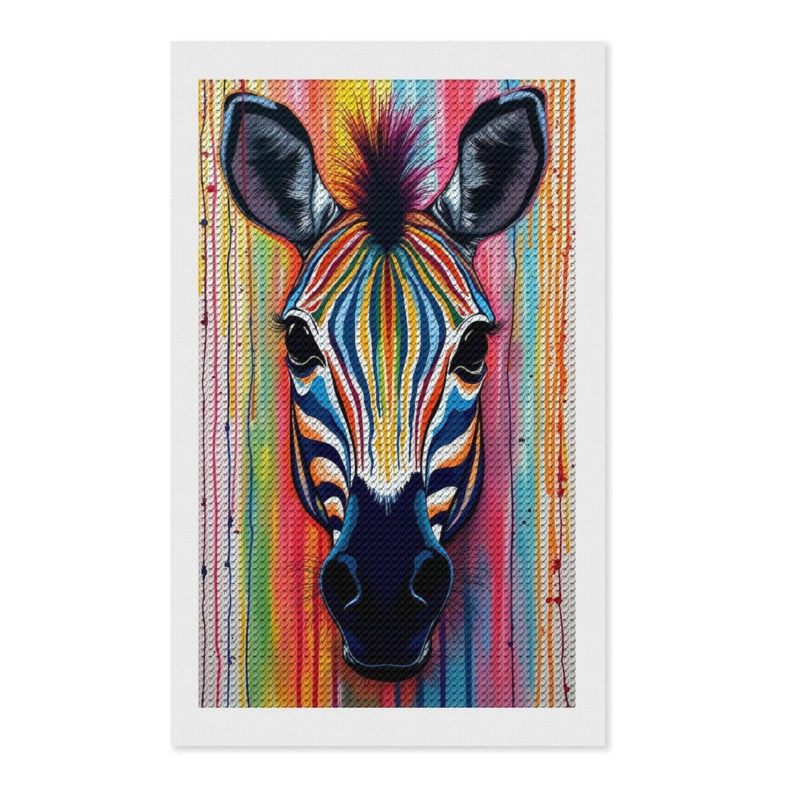 Junmoney Rainbow Zebra Portrait Diamond Painting Set 12"x20", for Beginners, Modern Decor, Simple to Start, Gift Idea, Pleasing Wall Art Project