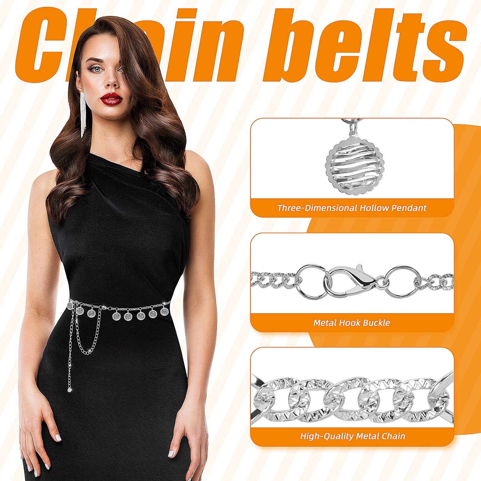 TOURZOO Metallkette für Damen, verstellbare Taillenkette für Kleider/Jeans, Western-Concho, Länge 116,8 cm (68,6 cm + verlängerte Kette 48,3 cm)