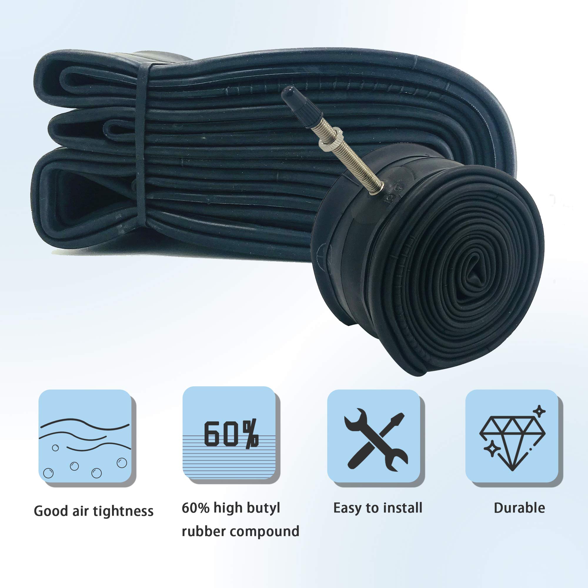 BWSHLF Dętki do roweru górskiego 66.0 cm, 73.7 cm (4 sztuki), trwała guma butylowa MTB zamiennik roweru z 4 dźwigniami do opon pasuje do 26 x 1,75/2,3, 29 x 1,75/2,3 Schrader 35 mm i zawór Presta 48