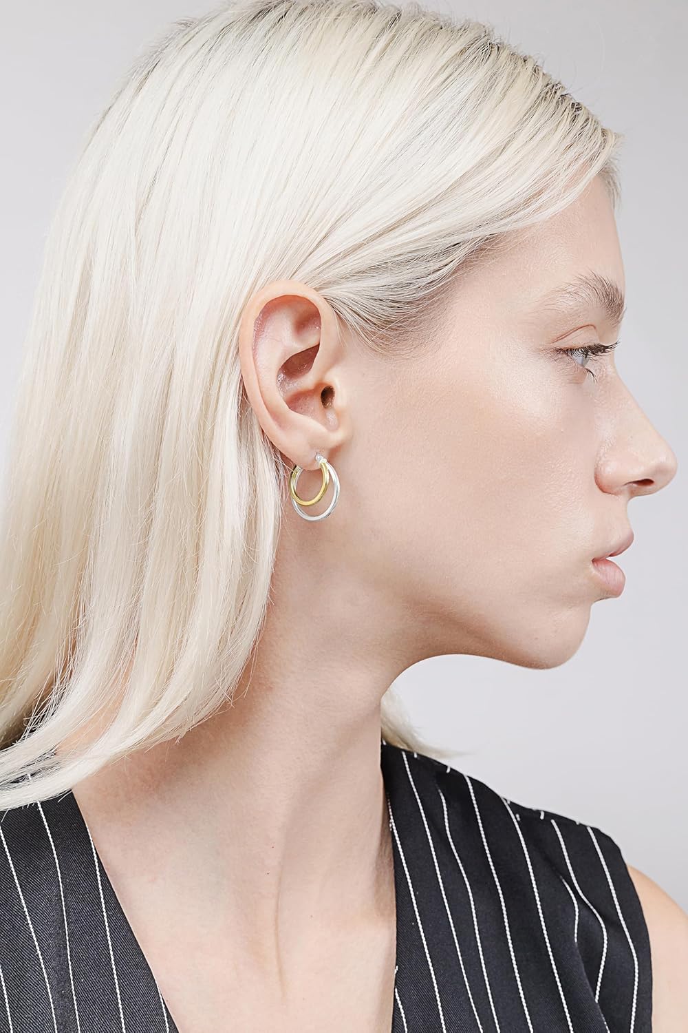 Hoops & Loops 925 Sterling Silver Round Double Circle 18mm Square-Tube Polished Hoop Earrings for Women - Image 5