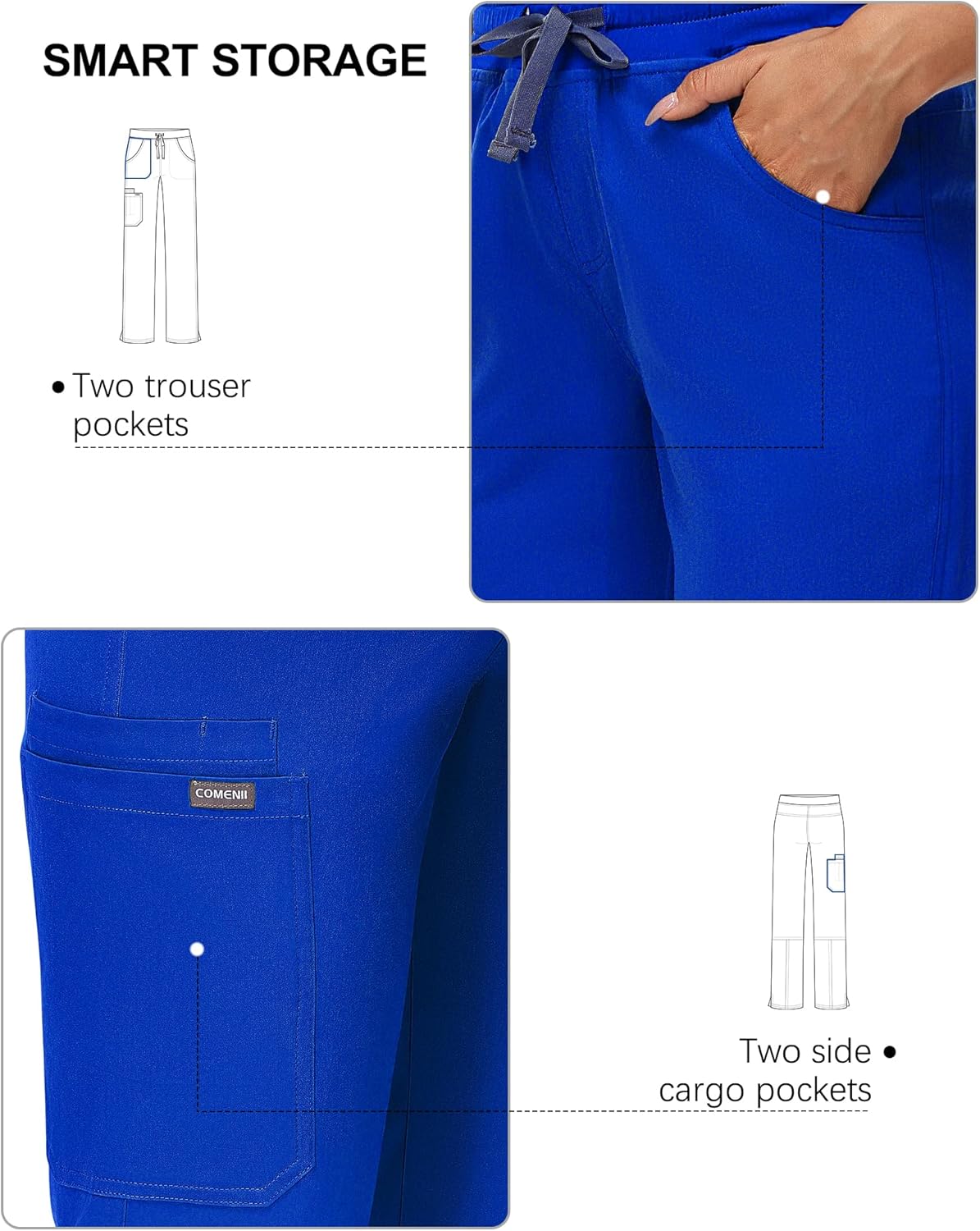 COMENII Scrubs for Women, Mid Rise Straight Leg Cargo Pants with Knit Yoga Waistband, Easy Care Womens Scrubs Pants - Image 4