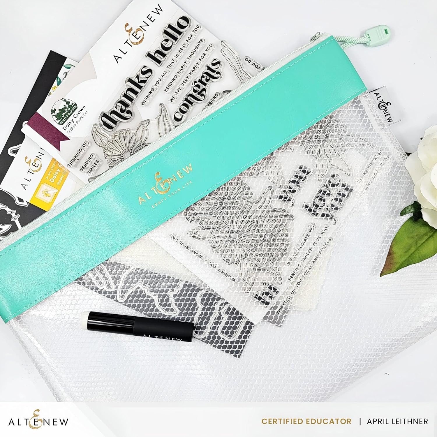 Altenew Teal Zip 'n' Stash Pouches Bundle 3 PCS, Clear Mesh Zipper Pouch, Multi-Purpose Clear Zipper Pouches, Ideal for Storing Stamps, Dies, Inks, Brushes, Pencils, Washi Tape, & Paper Crafting Tools