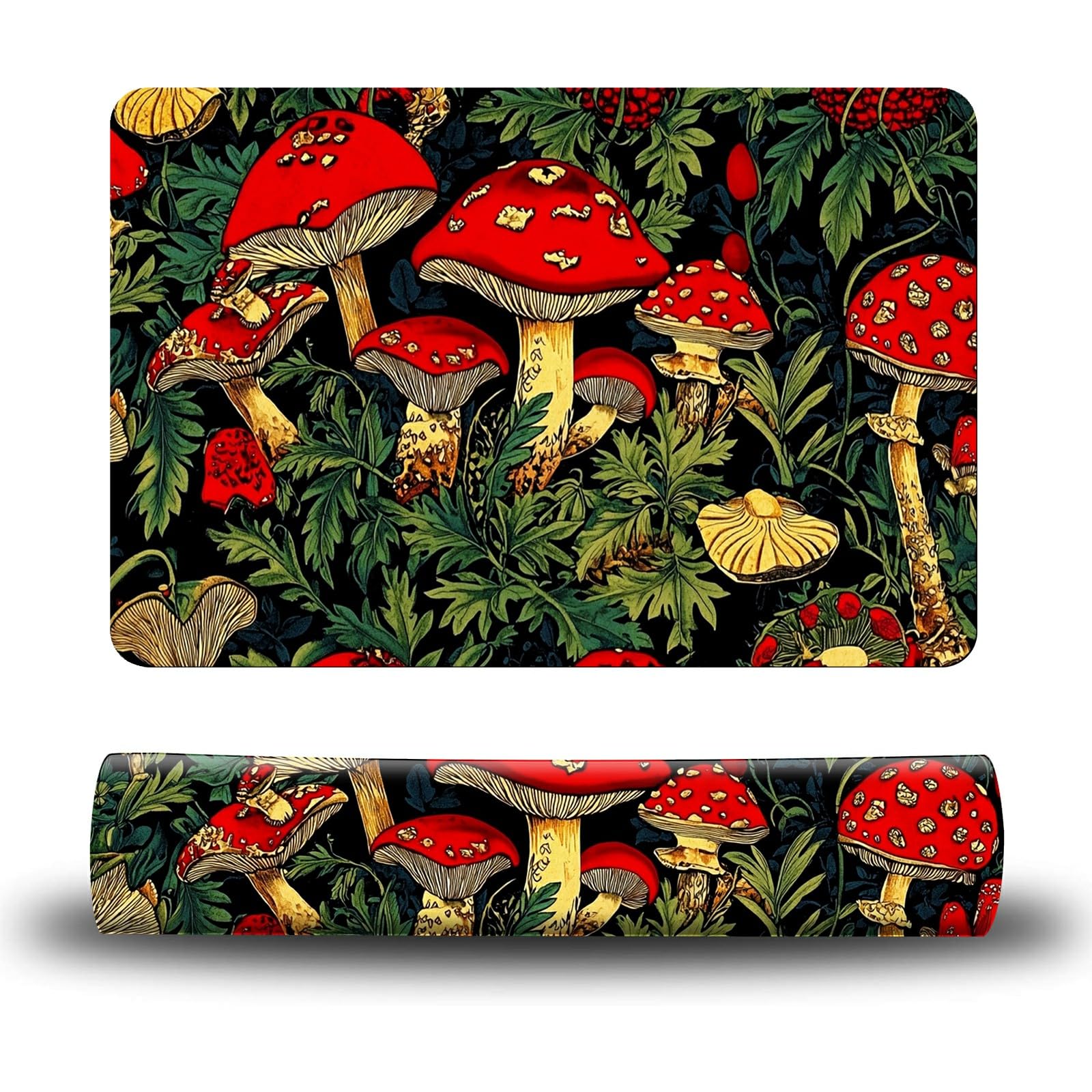 Dikoer Dog Food Mat, 19.6" x 23.6" Absorbent Pet Feeding Mat for Food and Water, Waterproof Diatom Mud Pet Placemat with Non-Slip Rubber Backing, Easy Clean Cat Bowl Mat for Floors - Red Art Mushroom