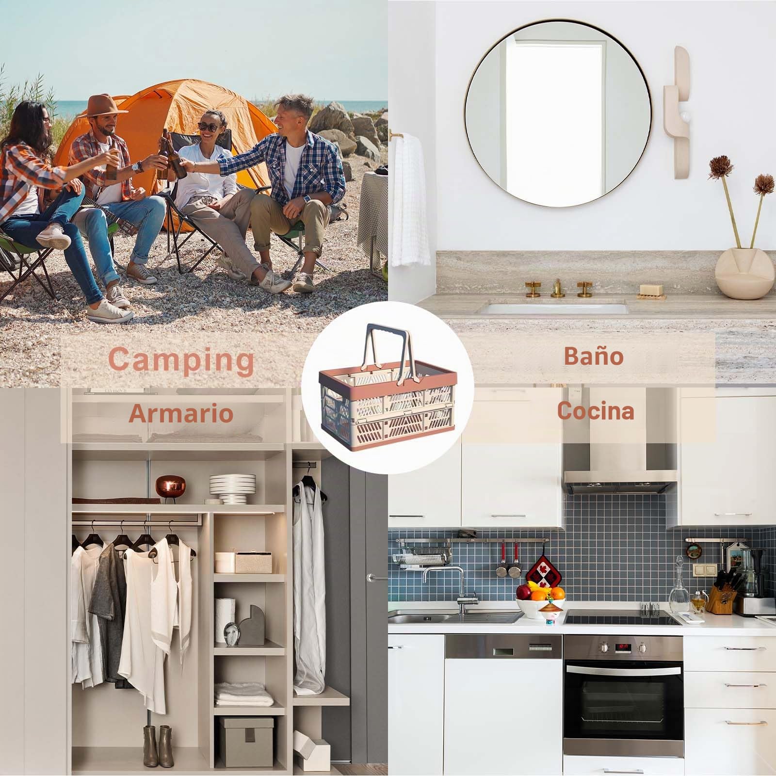 cestas de la compra plegables，Cesta de la Compra Plegable portátil，caja plegable de plástico con asa，Ideal para guardar en casa, guardar refrigerios y mientras acampa o en el baño (color naranja)