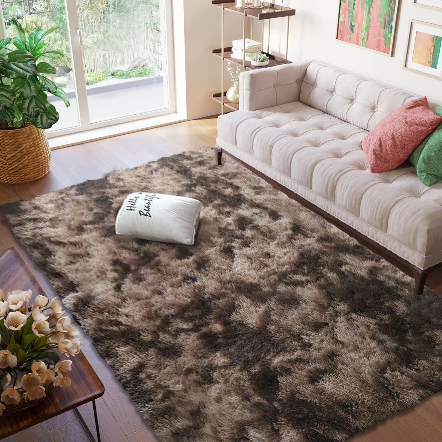 Tapis poils longs moelleux et antidérapant pour grand salon moderne