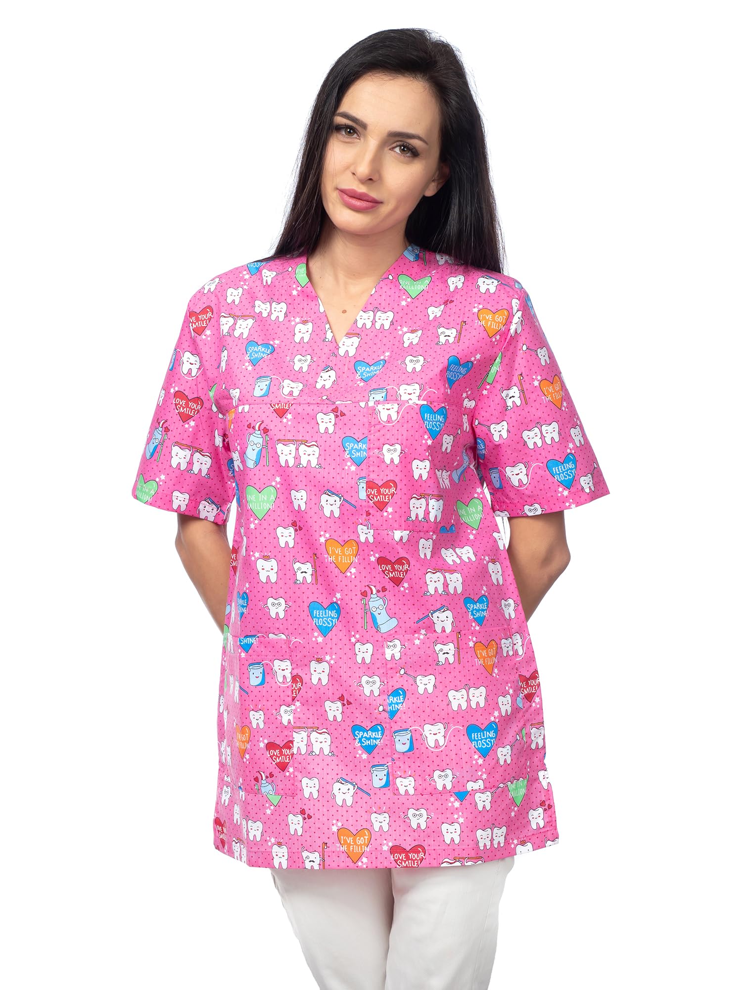 DINOZAVR Bruna Sanitario Camisa Médica con Cuello en V para Mujeres — view 28