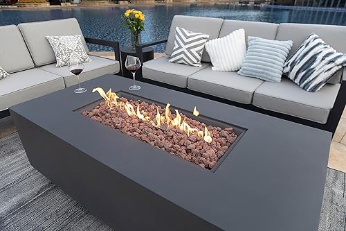 Miniatura 5 de AMS Creations - Mesa para hoguera Sedona con cajón de almacenamiento de tanque de propano extraíble, hoguera rectangular de propano de hormigón,