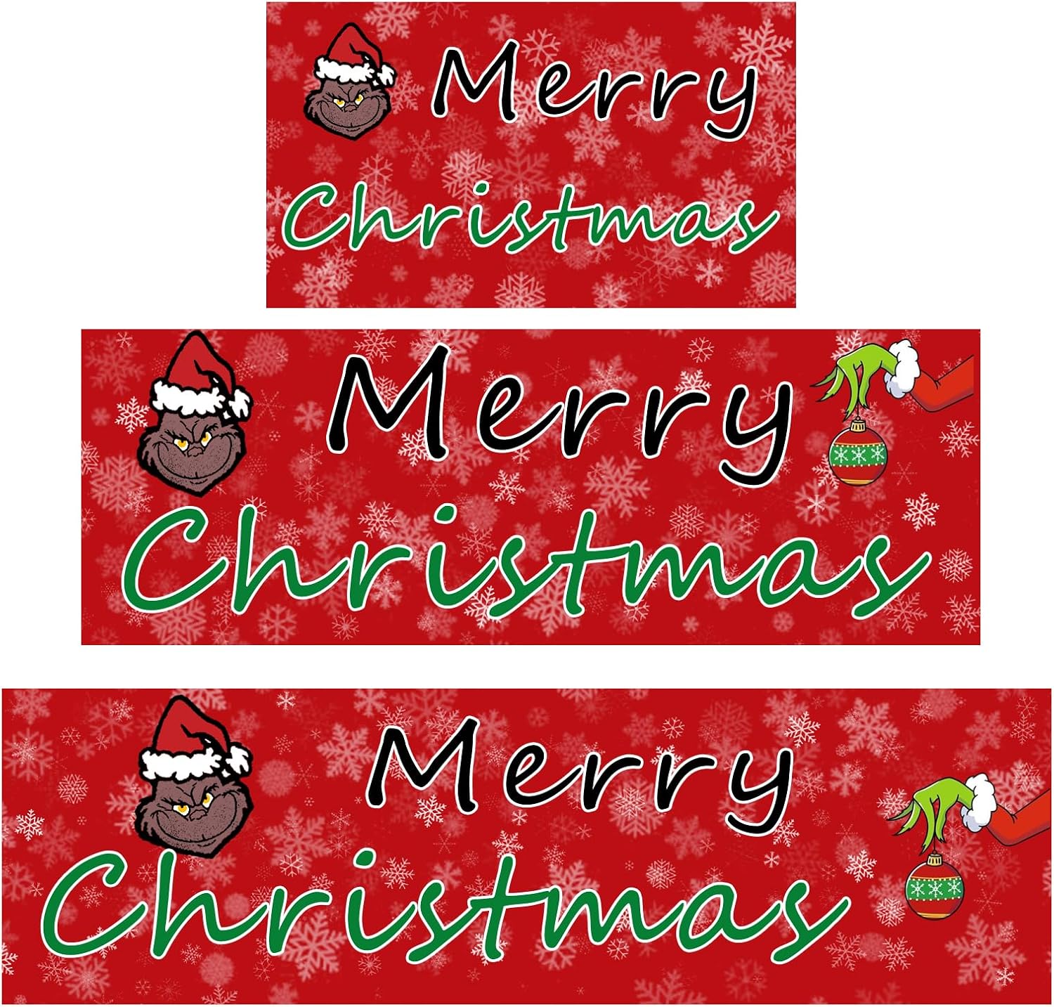 Christmas Kitchen Rugs, Sets of 3 Non-Slip Washable Rug with Rubber Backing Christmas Decoration for Home Comfort Floor Mat for Entryway, Hallway - Red, 17"x30"+17"x47"+17"x59"