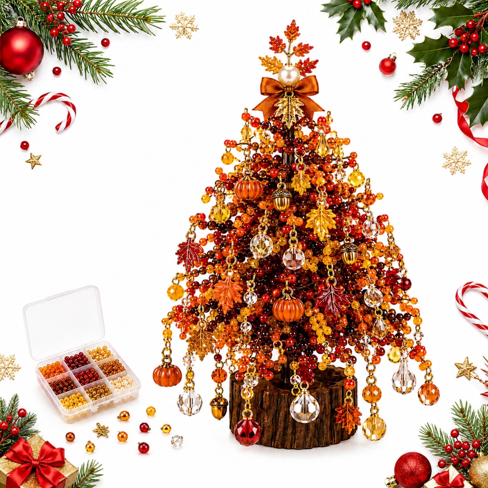 DIY Beaded Christmas Tree Kit with LED Light, Beginner Friendly (Halloween*A)