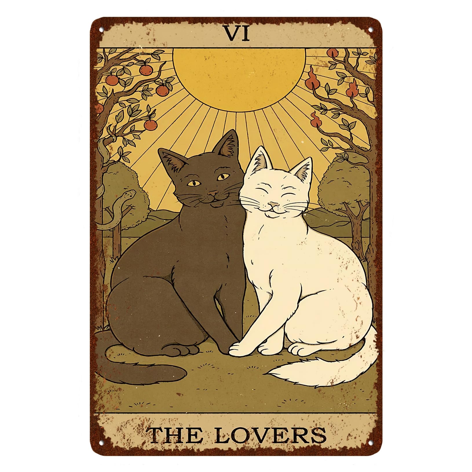 Vintage Black White Cat Tin Sign Retro Tarot Card Metal Sign Poster Wall Art Decor Bathroom Dorm Room Home Decor Gifts for Cat Lover - Lovers
