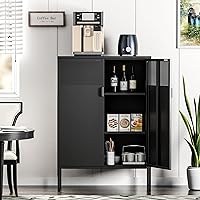 Vista 2 de Armario de almacenamiento de metal negro, armario de almacenamiento de casillero de metal con puertas y estantes, armario de almacenamiento