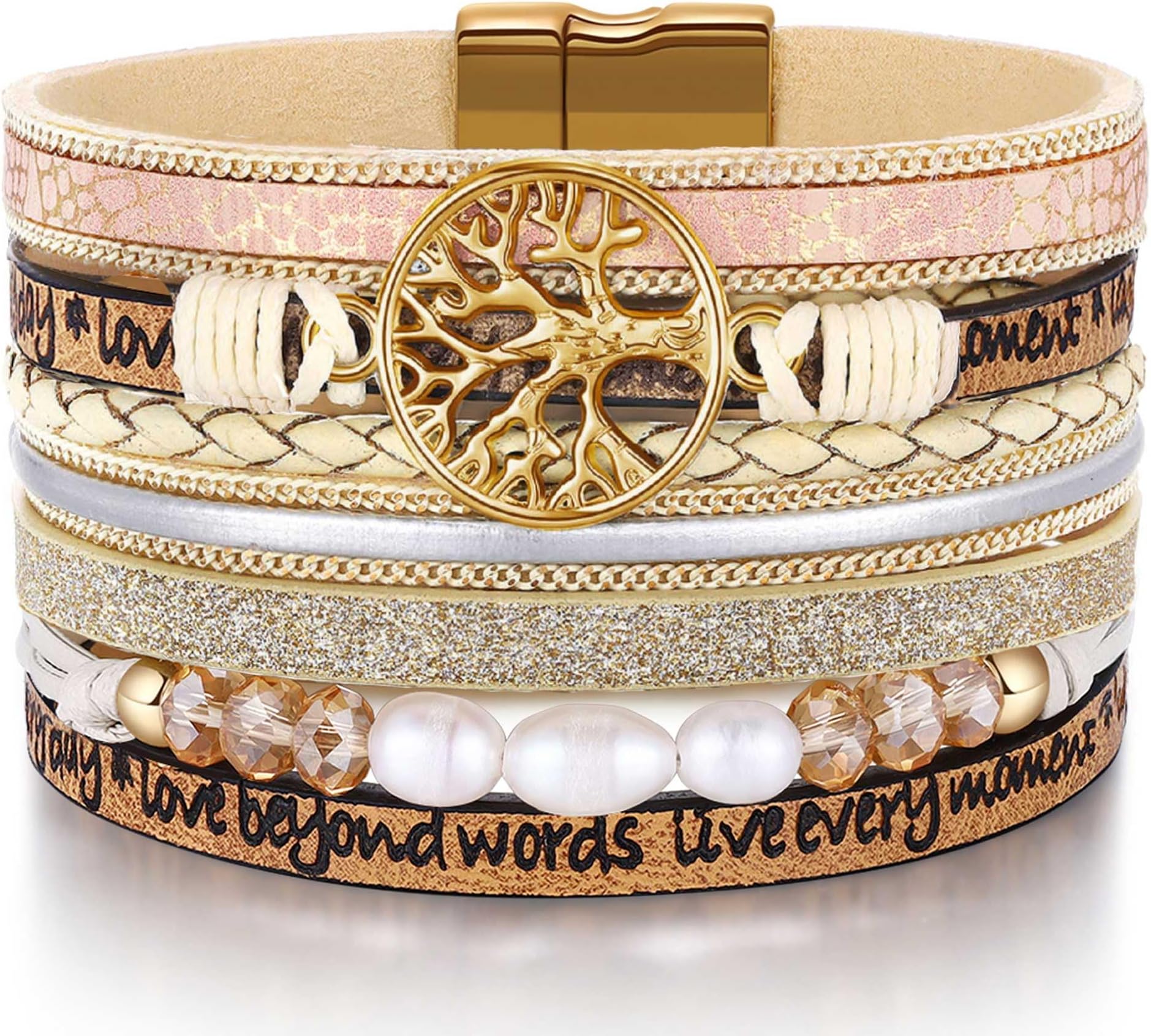 DesimtionInspirational Tree of Life Leather Bracelets for Women,Mothers Day Birthday Jewelry Gifts for Teens Girls