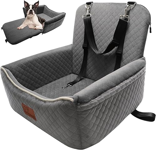 Vista 9 de Cama de Asiento de Automóvil para Perros 2 en 1 para Perros Pequeños/Medianos de hasta 35 libras, Correas de Seguridad Ajustables, Espuma con Negro