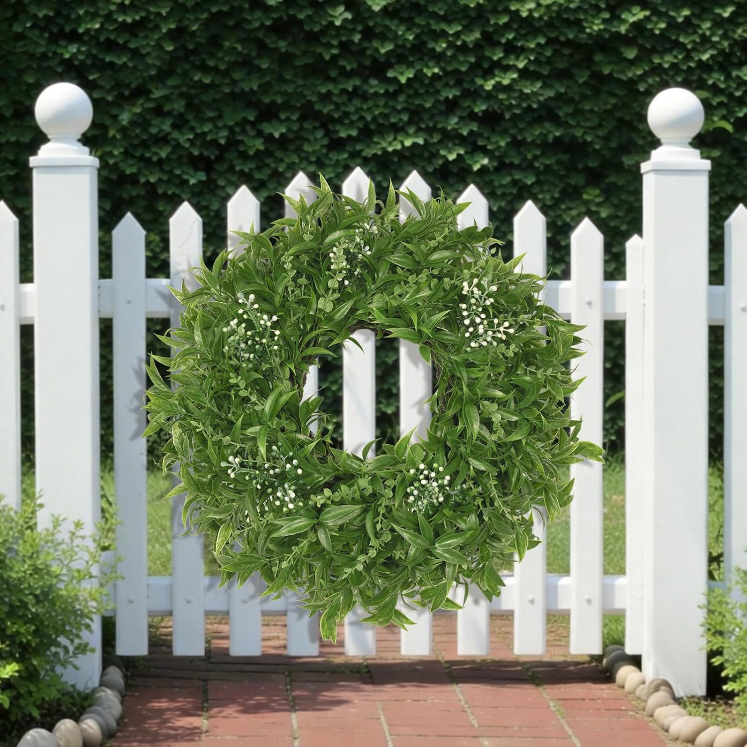 26 Inch Large Boxwoods Wreaths for Front Door Artificial Green Eucalyptus Leaves Greenery Indoor Outdoor Wreath Home Decor Porch Window Wall Farmhouse Door Decorations Spring Summer All Season - Image 8