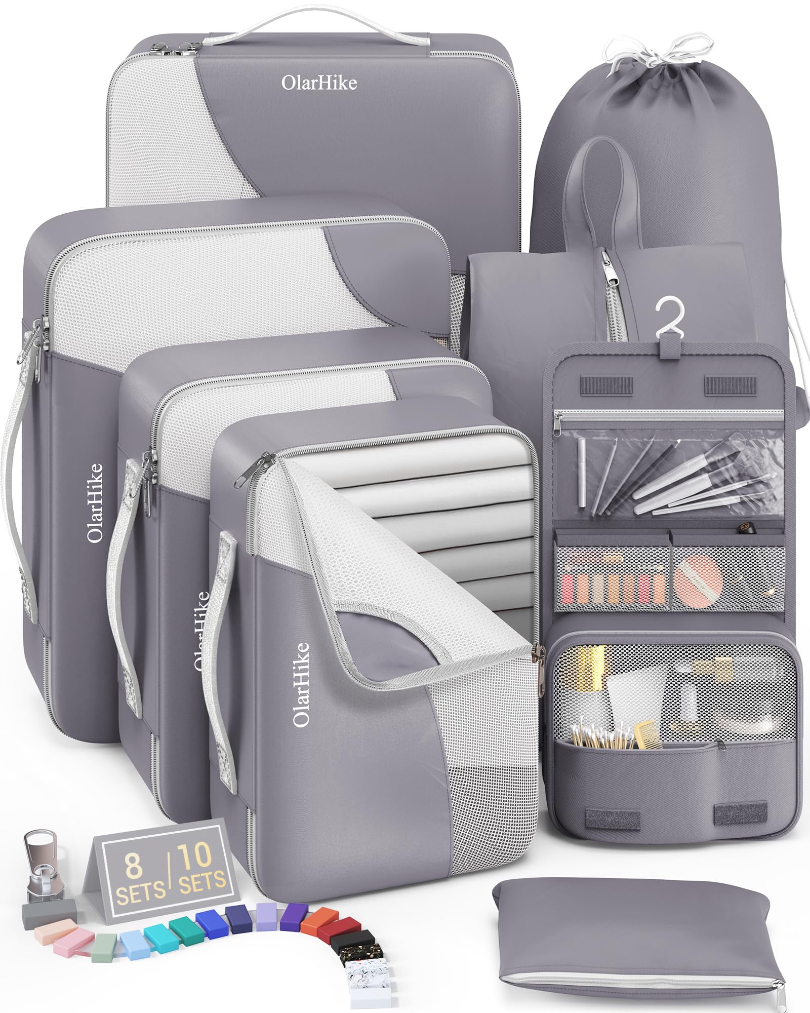 8 Set Packing Cubes for Travel, Grey