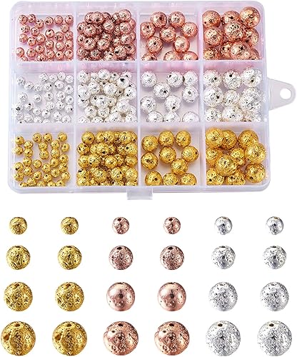 Craftdady 240 cuentas redondas naturales de piedra de lava de 0.394 a 0.394 pulgadas, piedras preciosas volcánicas sueltas, cuentas espaciadoras de