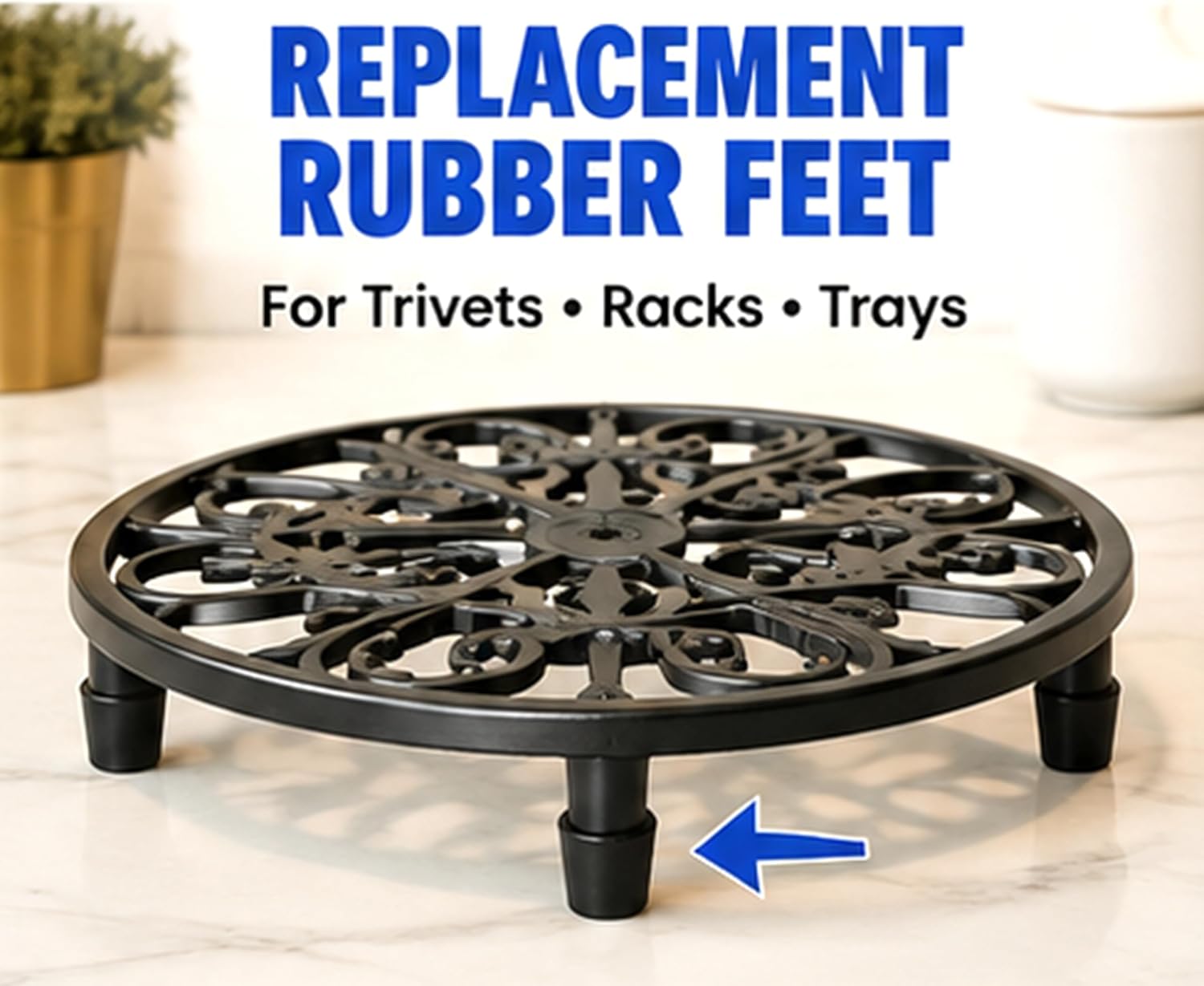 1/4" ID (6 mm) Push-On Rubber Feet, 7/16" OD x 1/2" Tall, Replacement Feet for Small Appliances, Trivets, Trays & Tubular Legs (12 Pack)