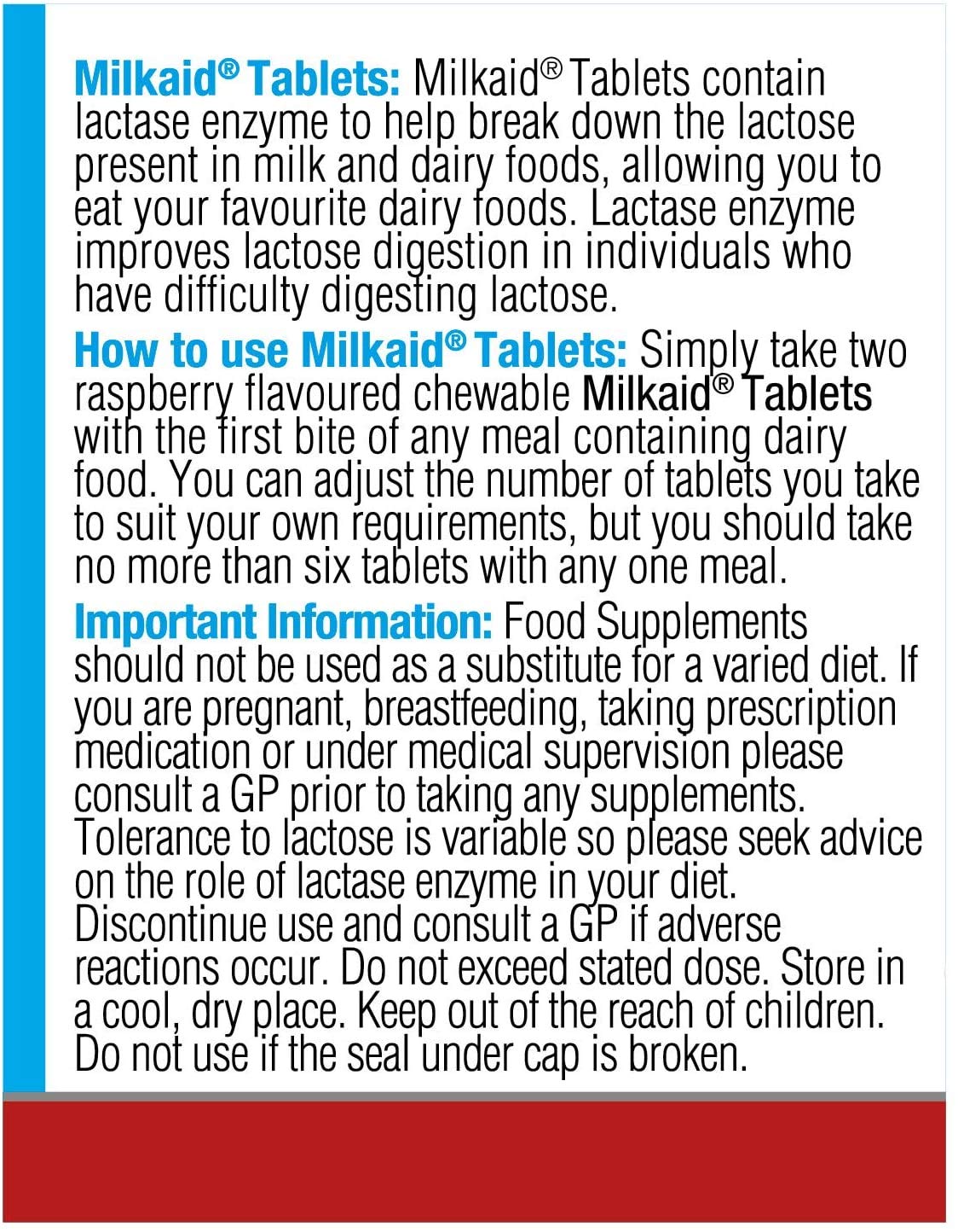 3 Pack Milkaid Lactase Enzyme Chewable Tablets for Lactose