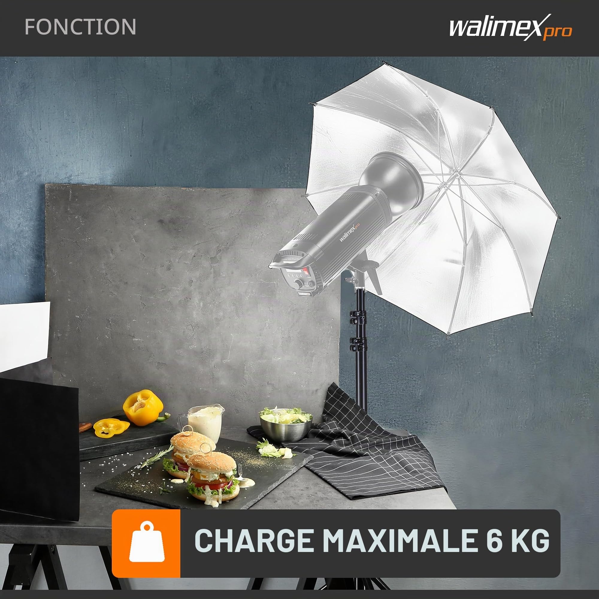 Walimex pro WT-806 Trépied de lampe avec amortissement à ressort I hauteur maximale 256cm I trépied d'éclairage stable chargeable jusqu'à 6kg pour éclairage annulaire, réflecteur