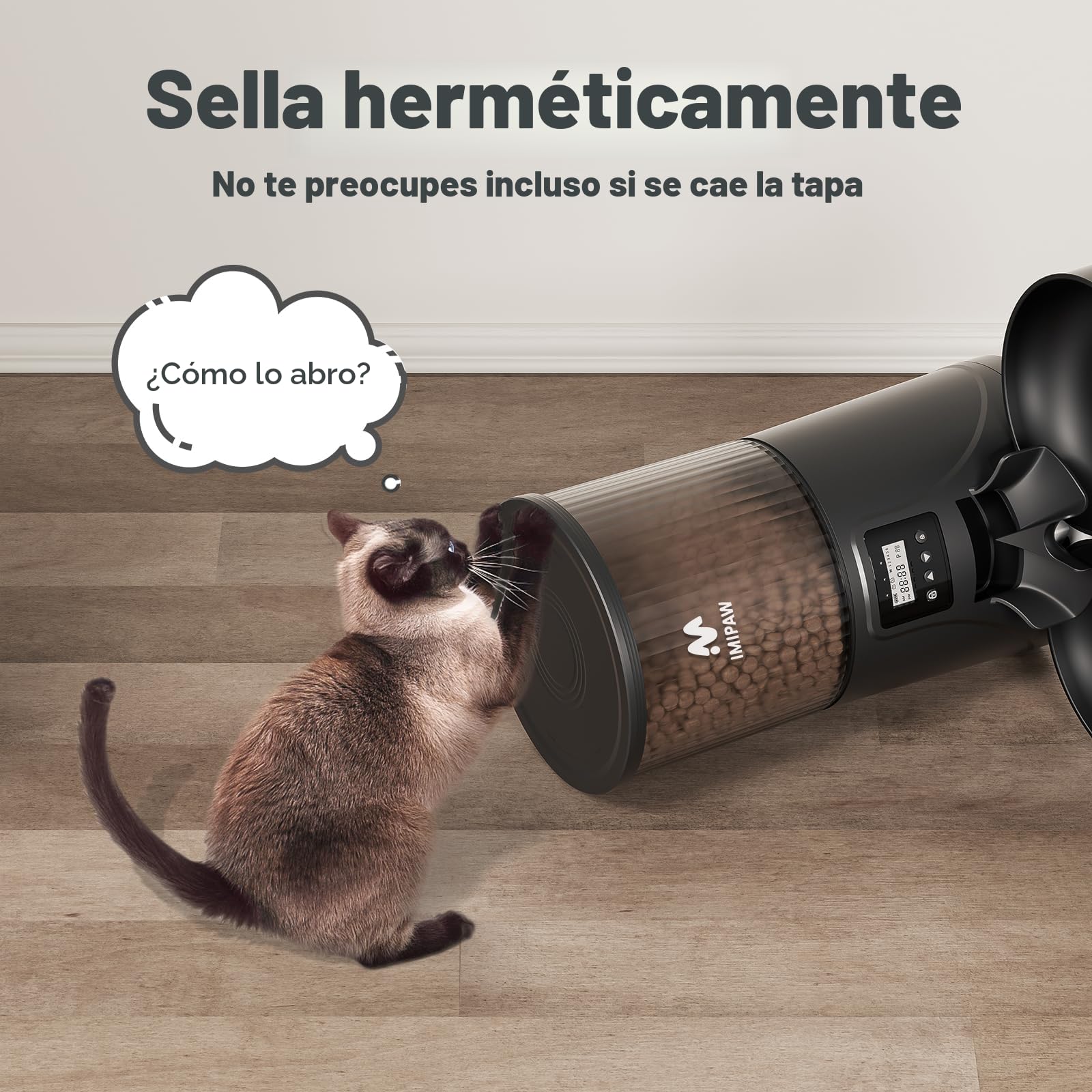 IMIPAW Comedero Gato Automatico - Dispensador Comida con Dos Cuencos, Temporizador Programable para Gatos y Perros con Bolsa Desecante, 1-6 Comidas al Día, 1-20 Porciones por Comida- 4L