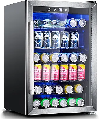 Antarctic Star Beverage Refrigerator,145 Can Mini Fridge,Freestanding wine cooler for Soda Beer or Wine,Glass Door, Small Drink Dispenser Machine, Touch Screen for Home Office or Bar, 4.5cu.ft.