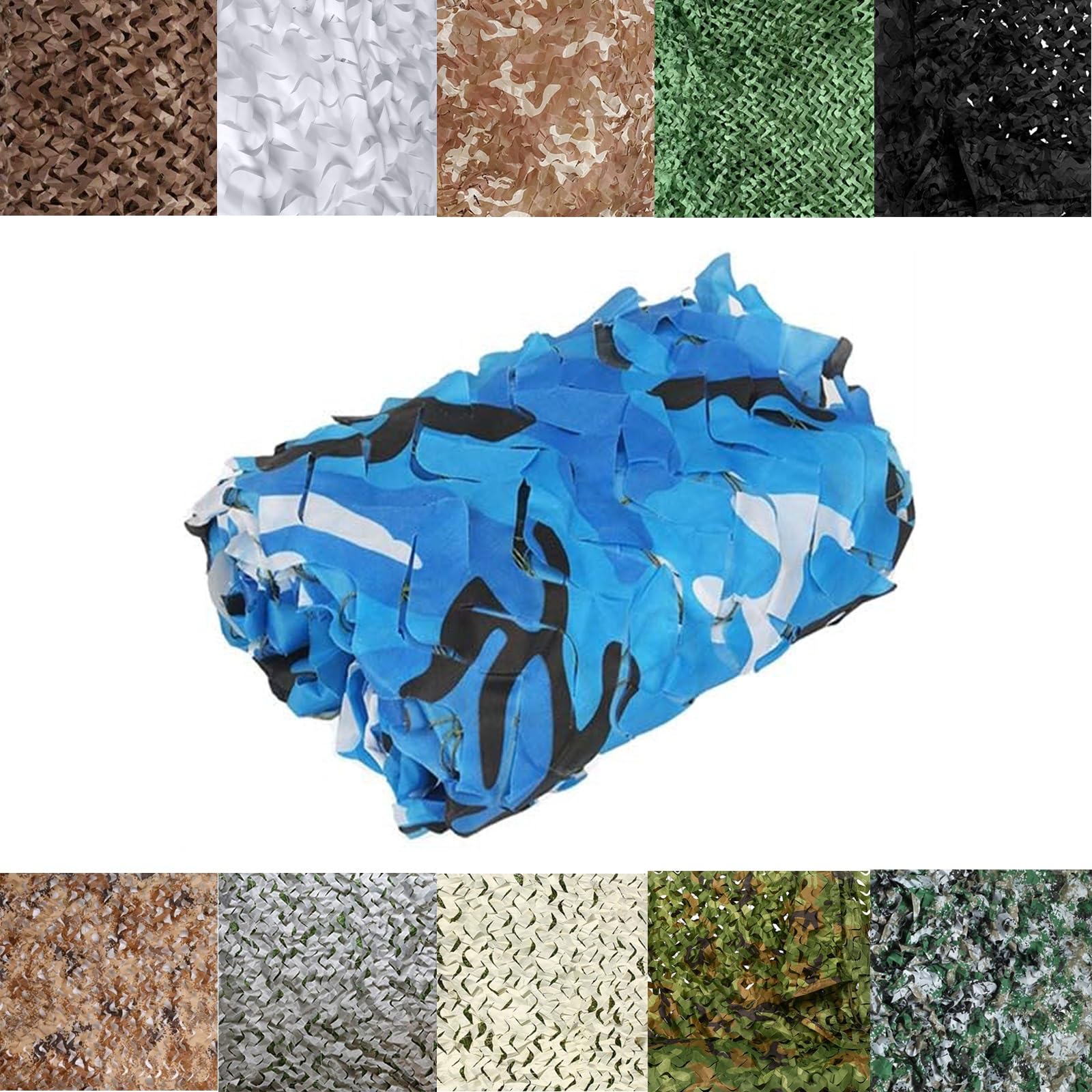 LTSRLL Camouflage Net Camo Netting Roll Greenhouse Shade Netting Tear Resistance Polyester Sunscreen Fabric Privacy Fence, 10+ Colors(Color:Blue,Size:10x10M(32.8x32.8ft))
