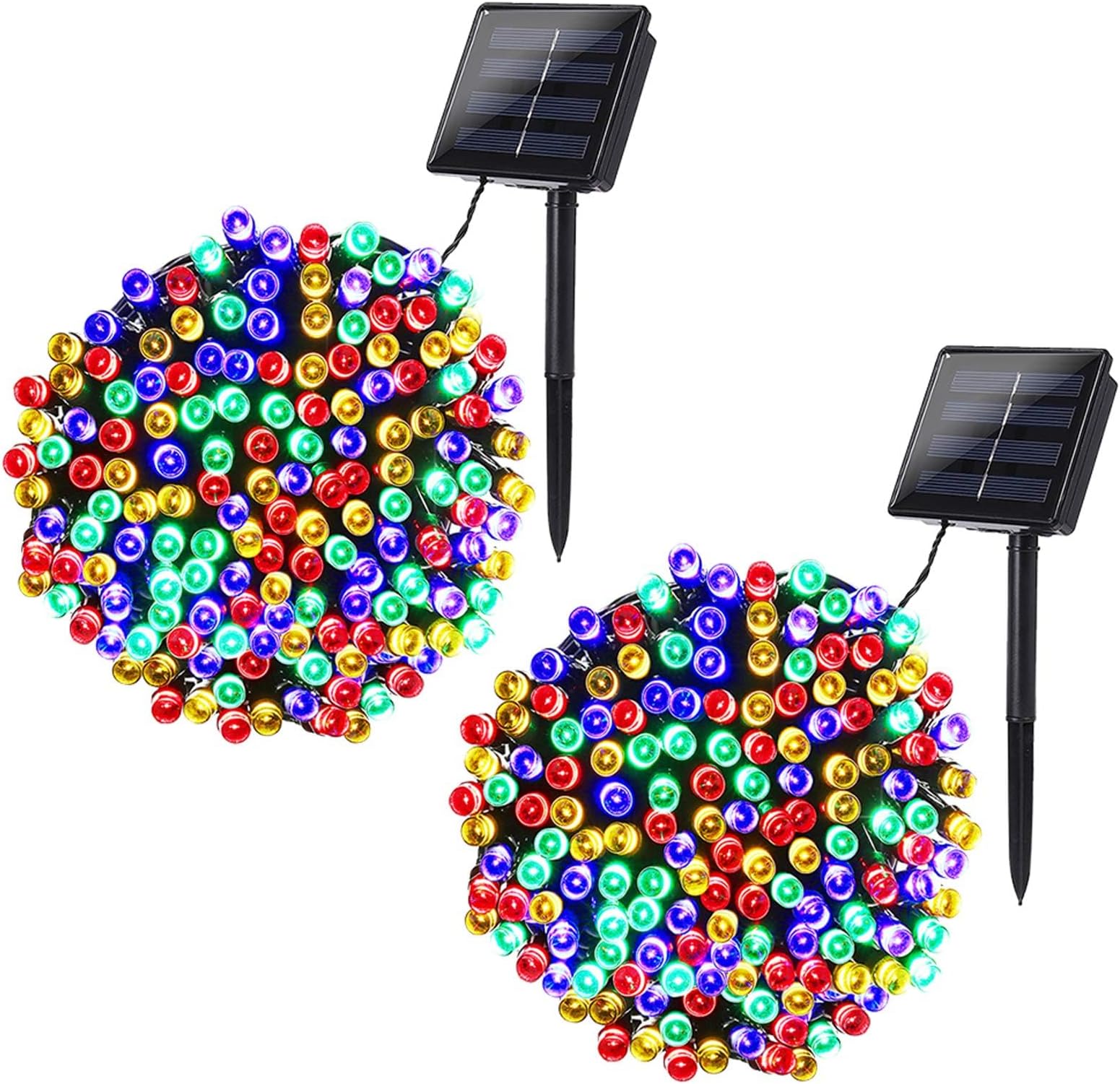 Joomer 2 Pack Solar Christmas Lights 72ft 200 LED 8 Modes Solar String Lights, Waterproof Solar Fairy Lights for Garden, Patio, Home, Wedding, Party, Christmas Decorations (Multi-Color)