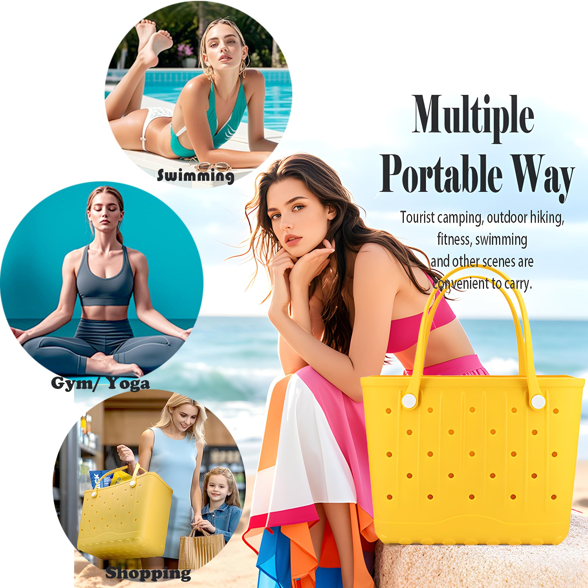Forrader Rubber Beach Tote Bag, Large Waterproof Beach Bag for Pool Boat, Sports, Outdoor Washable Travel Tote Bag
