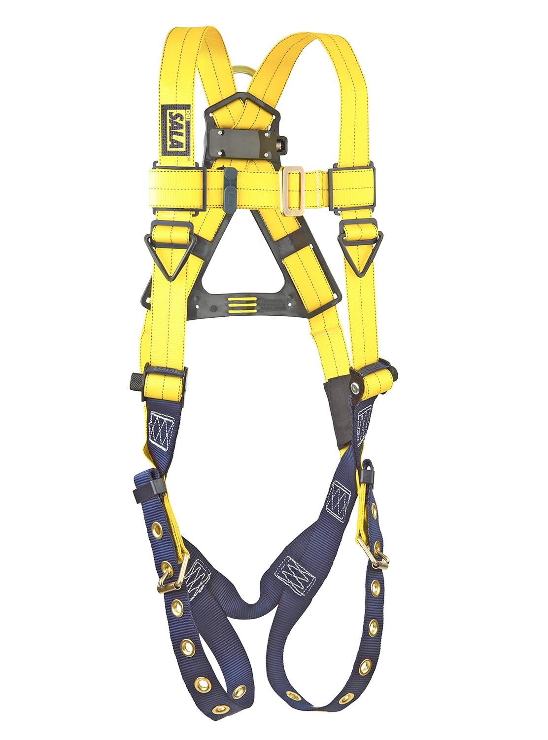 3M DBI-SALA,Delta 1101253 Full Body Harness, Back D-Ring, Tongue Buckle Leg Straps, 2X-Large, Yellow/Navy