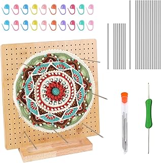 Crochet Blocking Board, 11.4 X11.4 Inches Wooden Blocking Board for Knitting Crochet and Granny Squares, Handcrafted Knitting Bamboo Blocking Mats with 33 Pcs Stainless Steel Pins and Crochet Kit