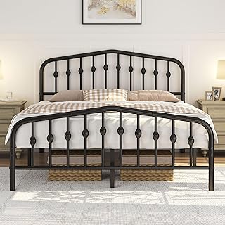 Yaheetech 5ft King Bed Frame Slatted Metal Bed with Crown-inspired Design Headboard/Spacious Under-bed Storage Black King Bed