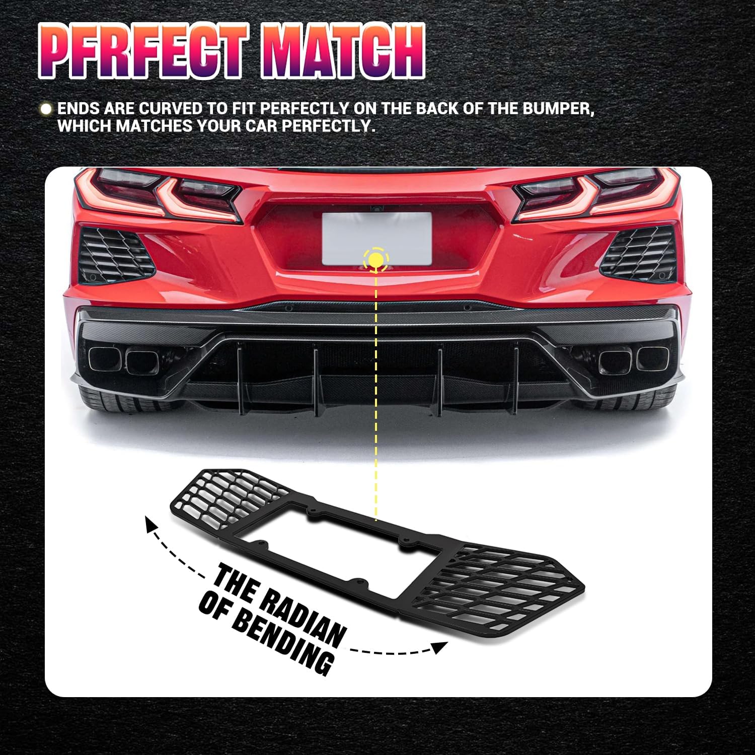 Rear License Plate Frame,Aluminum License Backing Frame Cover Grill Vent Insert, License Plate Trim Base Accessories for Corvette C8 Stingray Coupe Z51 Convertible HTC 2020+ (RED)