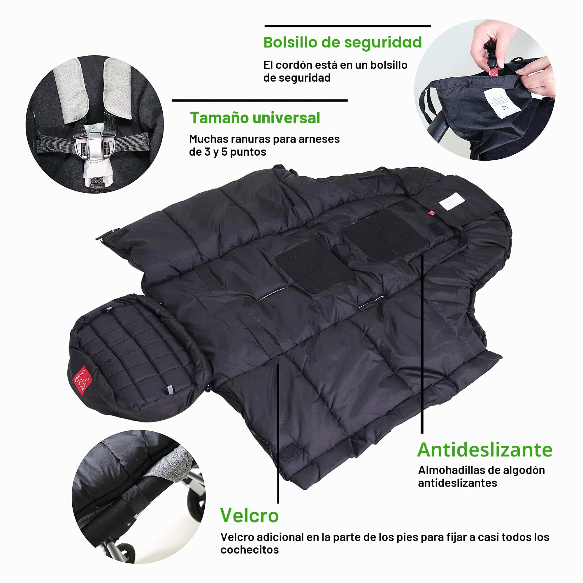 Kaiser Iglu - Saco cubrepiernas de forro polar para silla de paseo, color negro