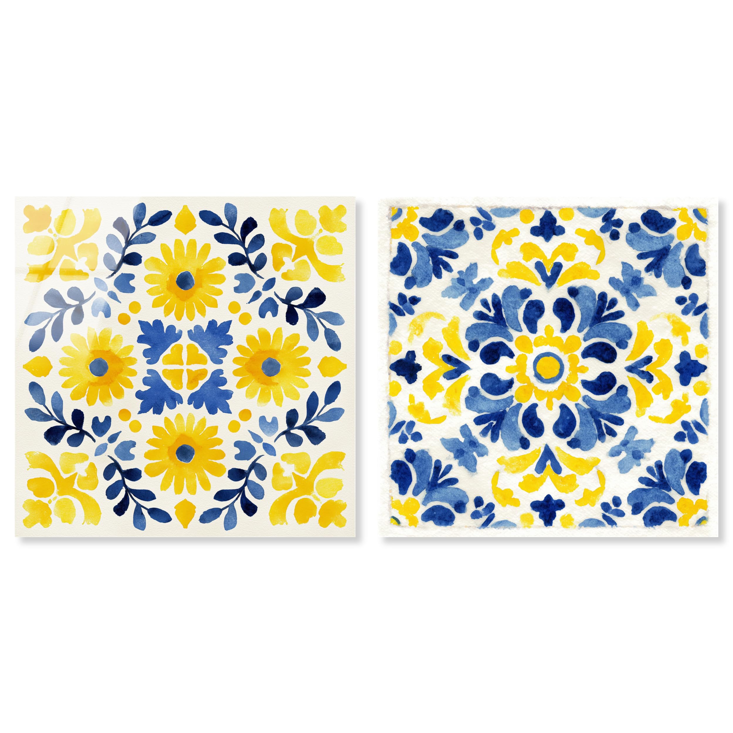 Art Remedy Sunny Majolika Acryldruck Modern Boho Art Set Fertig zum Aufhängen 24x24 2er Set