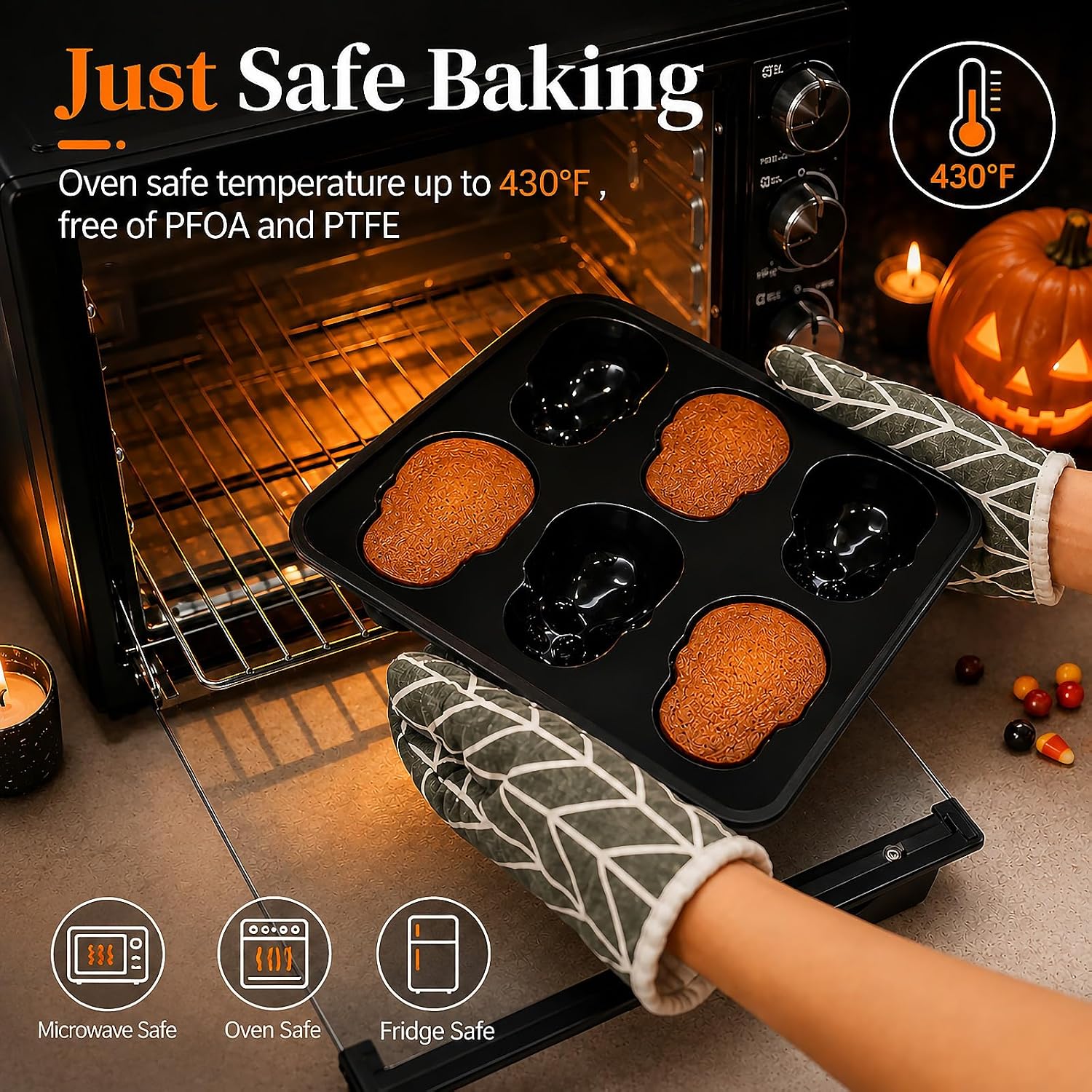 KASHME Richly Detailed Skull Baking Pan with Metal Reinforced Frame, Easy Release Silicone Skull Molds for Baking, BPA Free and Dishwasher Safe