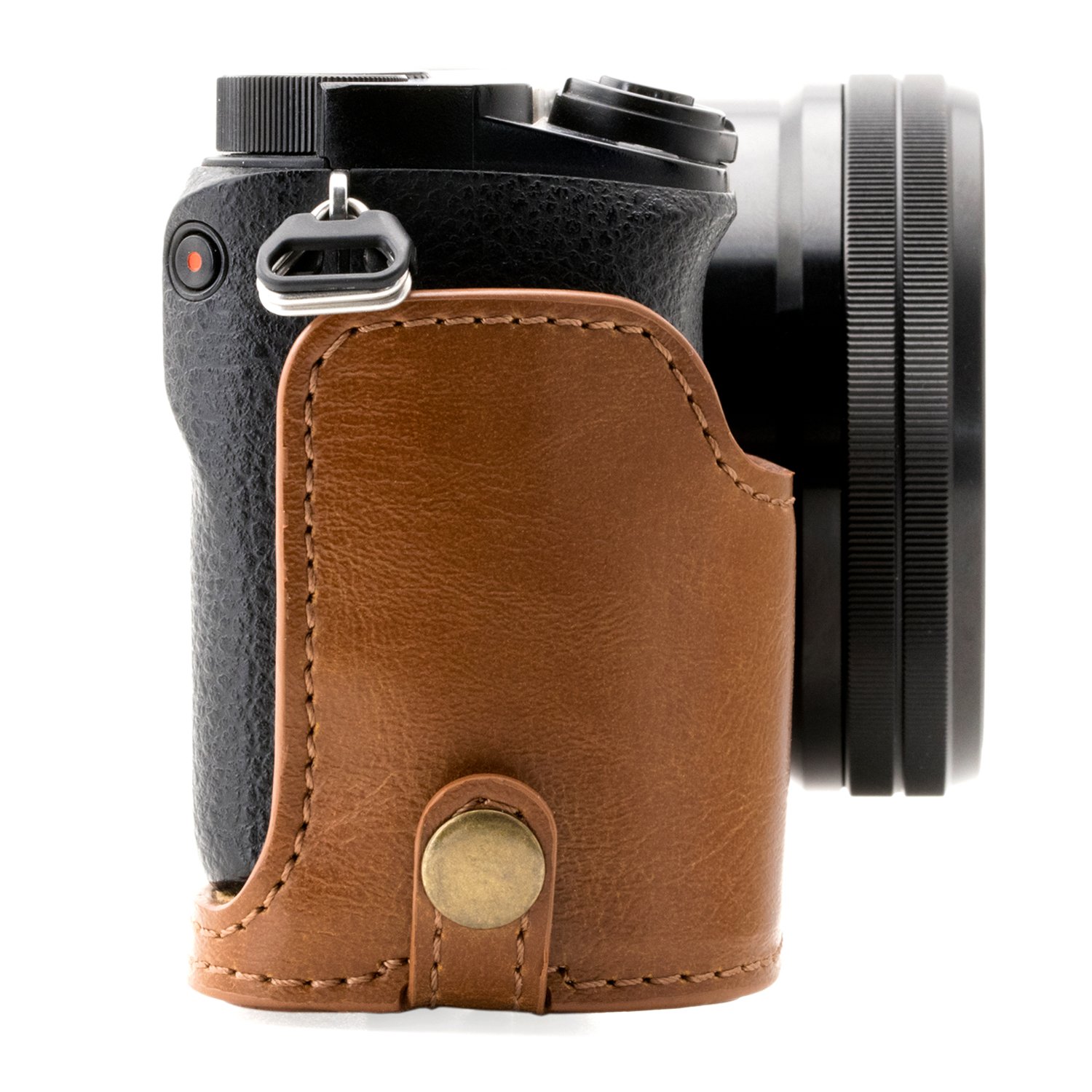 MegaGear MG408 Sony Alpha A6300, A6000 (16-50 mm) Estuche Ever Ready, Funda de cuero, de pronto uso, con correa - Marrón claro