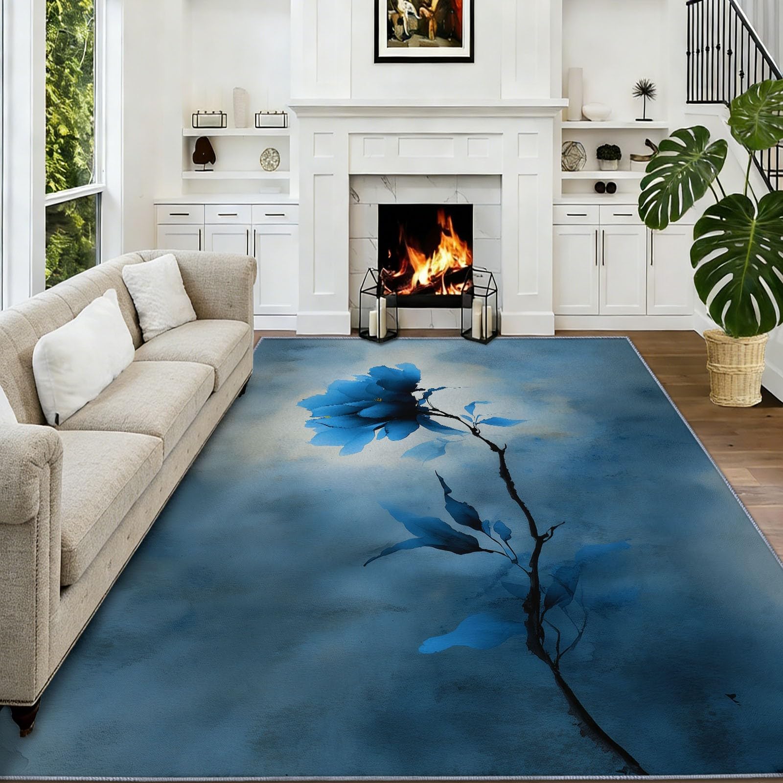 Moquette moderne de salon 120x170 cm avec tapis pivoine bleue chambre