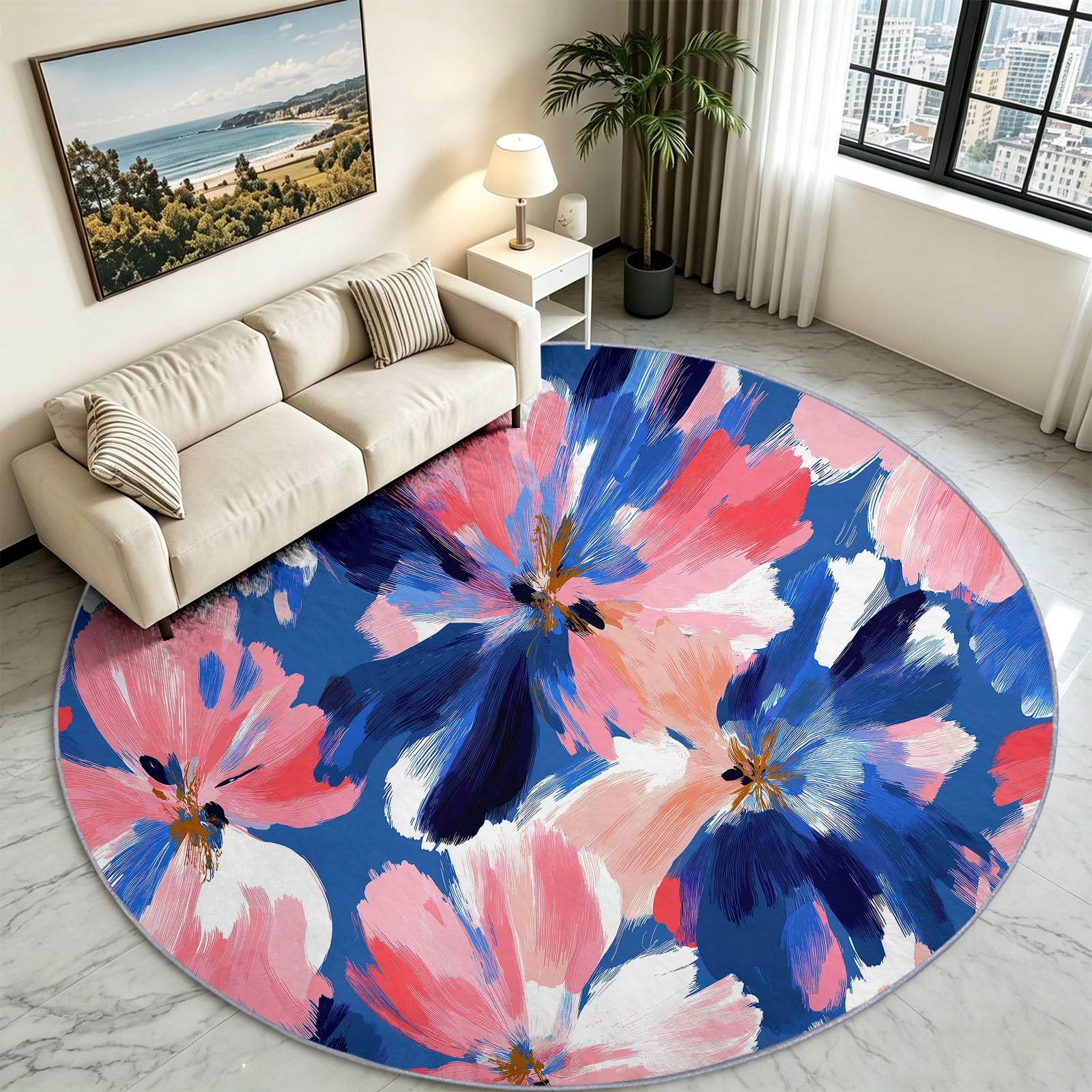 Tapis moderne blanc 200 cm lavable à poil court pour salon