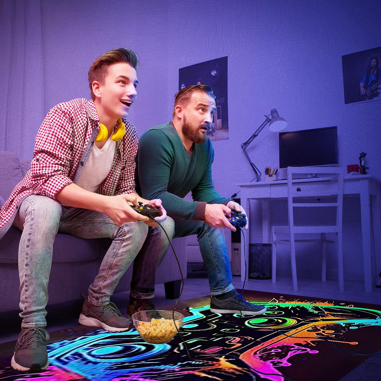 Game 3D Controller Bereich Teppich 120 x 160 cm, rutschfeste Fußmatte Graffiti Spielkonsole Dekoration, Waschbar Gamer Teppich Carpets für Gamer Jungen Teen Schlafzimmer Wohnzimmer (F)