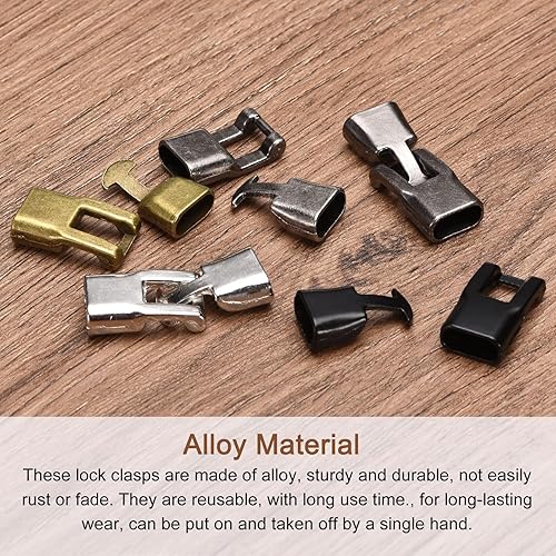 Miniatura 5 de uxcell 8 juegos de pulseras de aleación de plata, cierres de hebilla plana, cierres de 1.378 in, conector de tapa de extremo de cordón de cuero para