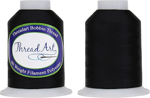 Threadart Hilo de bobina – 60 wt negro – dos enormes bobinas de 16,404.2 ft – Conos blancos y negros disponibles – 2 carretes doble paquete